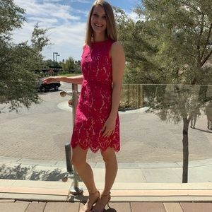 Pink lace dress, sheer detailing!